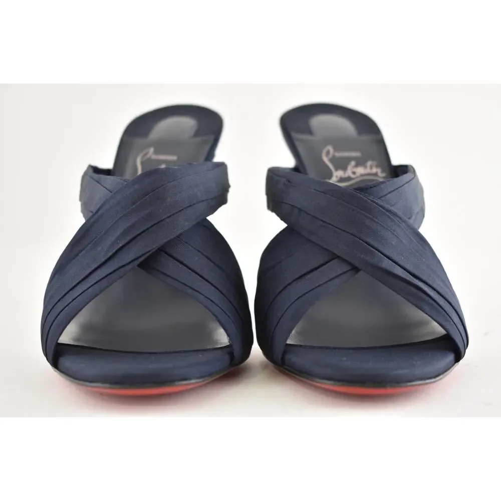 Christian Louboutin Affabula Mule 100 Last Night Navy Blue Sandal Heel Pump 36.5
